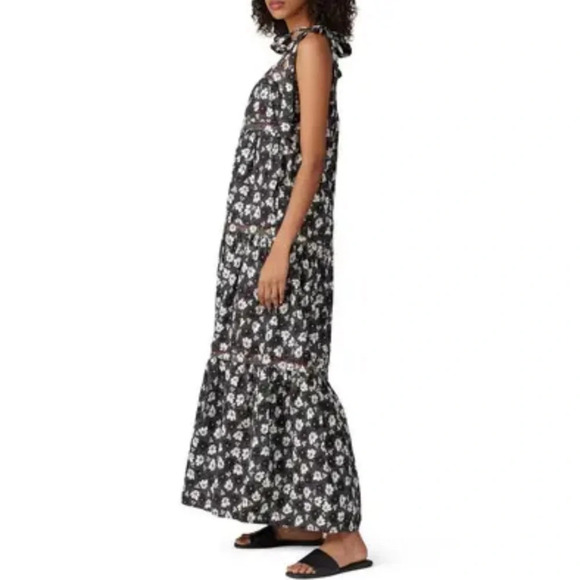 WARM Dress Big Love Floral Tiered Tie Shoulder Maxi Dress Size S Black - Picture 6 of 14